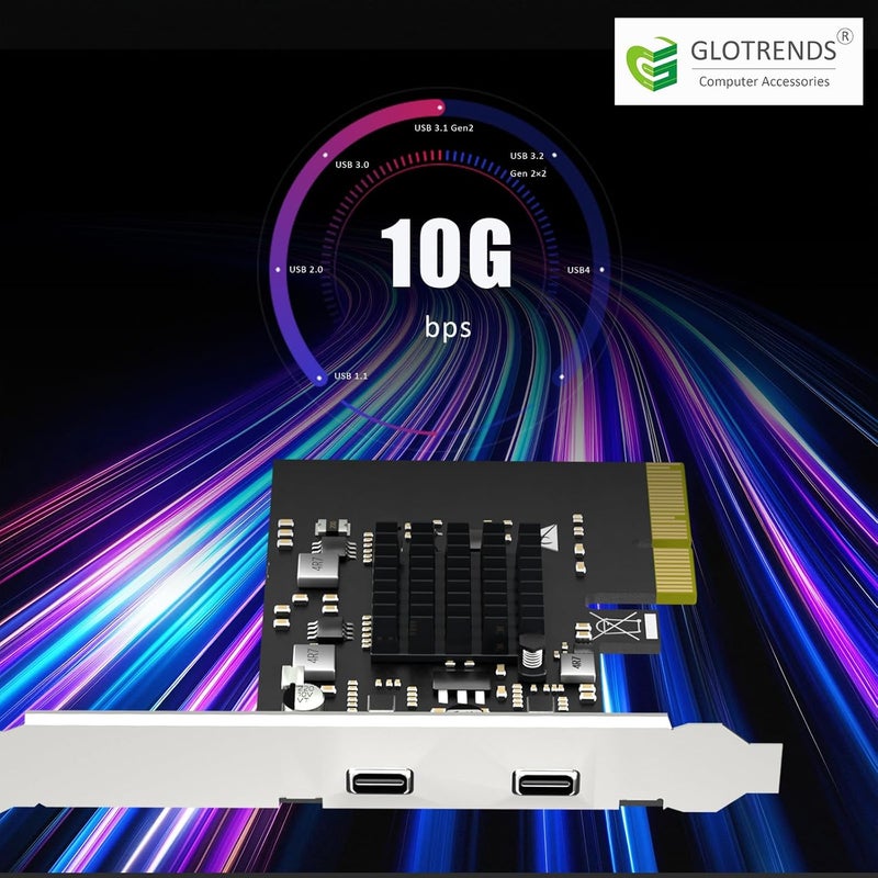 GLOTRENDS U3142C 2-Port 10Gb USB 3.1 Gen2 Type-C to PCIE X4 Expansion Card with ASM 3142 Chip, Regular and Low-profible Bracket - Image 5